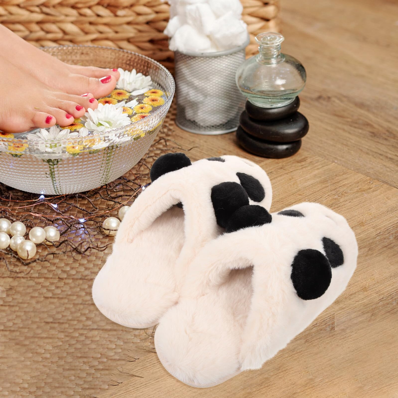 TEHAUX Pantofole Calde da Donna in Peluche a Forma di Panda, Ciabatte Morbide e Pelose per Interni, Comode e Traspiranti per Uso Autunnale e Feste