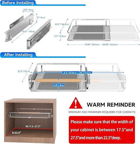 Miniatura 2 de Organizador de gabinete extraíble, estantes extraíbles expandibles de 17.1 28 pulgadas de ancho x 22.5 pulgadas de profundidad para armarios de
