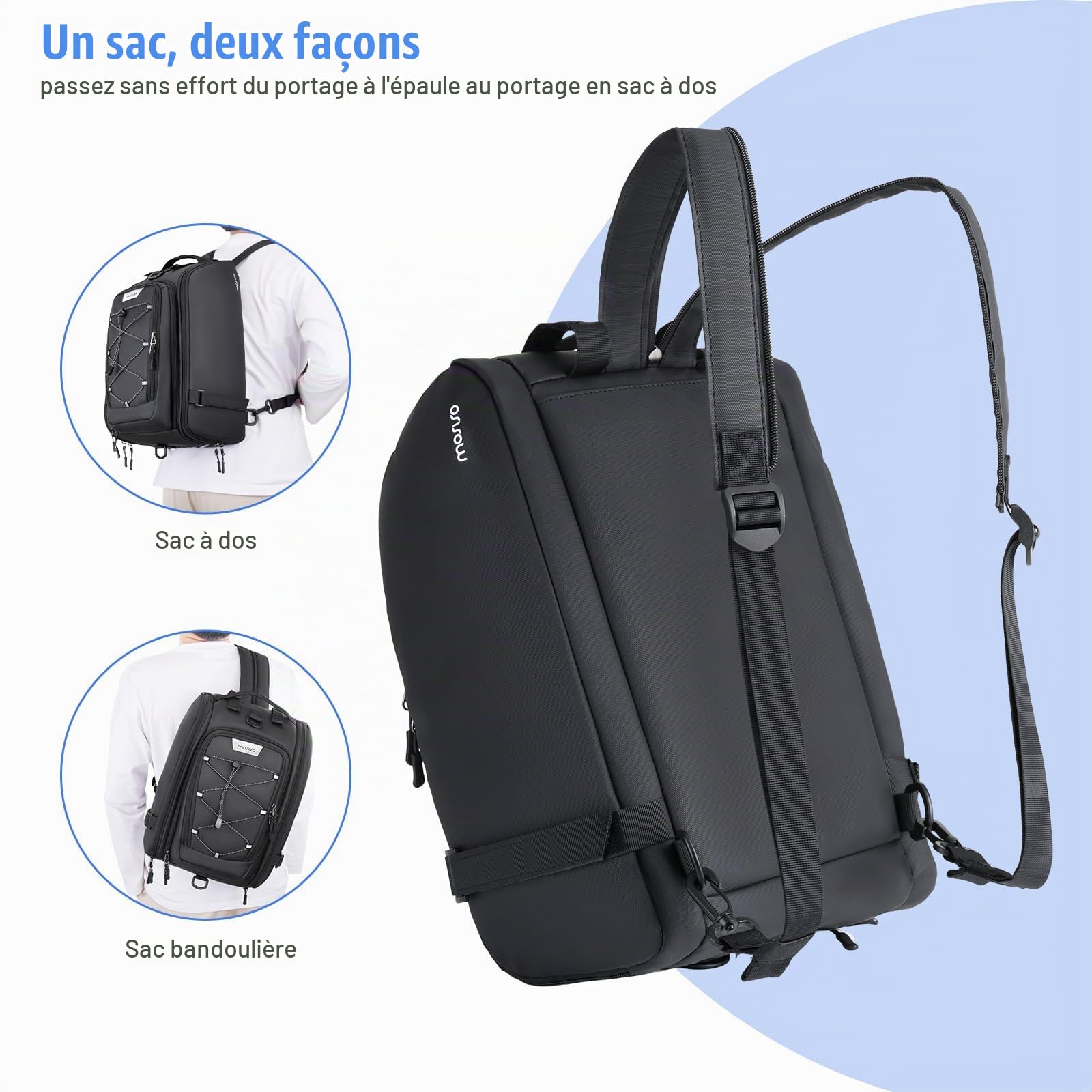 MOSISO Sac à Dos Vélo Arrière Étanche 15L, Bagage Arrière Vélo Électrique Convertissable, Sac à Main Vélo avec Housse de Pluie, Corde Élastique & Ceinture d'épaule pour Commuter Voyage Extérieur,Noir | Sac à dos convertible imperméable de 15 l avec housse