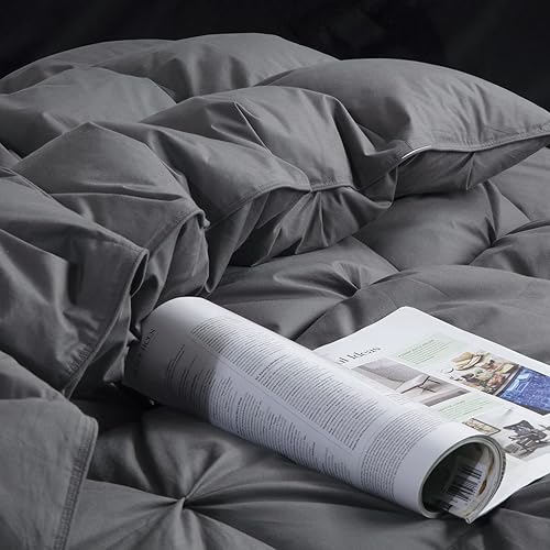 Miniatura 5 de ROYALAY Edredón de plumas de ganso y plumón tamaño King, edredón plisado, funda de 100 % algodón, esponjoso y suave para todas las estaciones, 65