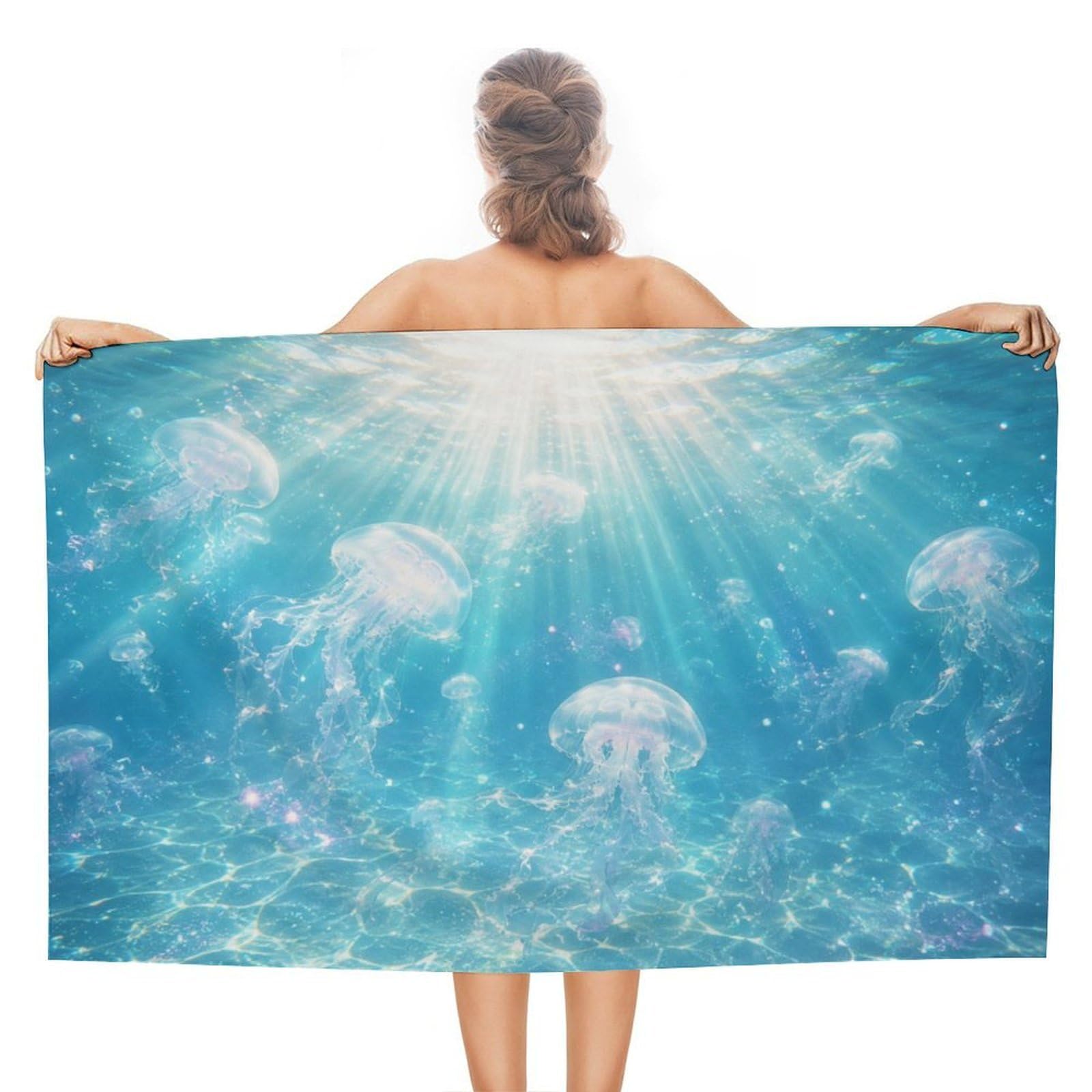 Anceky Underwater Jellyfish Ocean Sunlight Oversized Beach Towel Quick Dry Sand Free Microfiber Travel Towel Lightweight Multi Purpose Beach Blanket Pool Gym Bath Towel 51x31 in