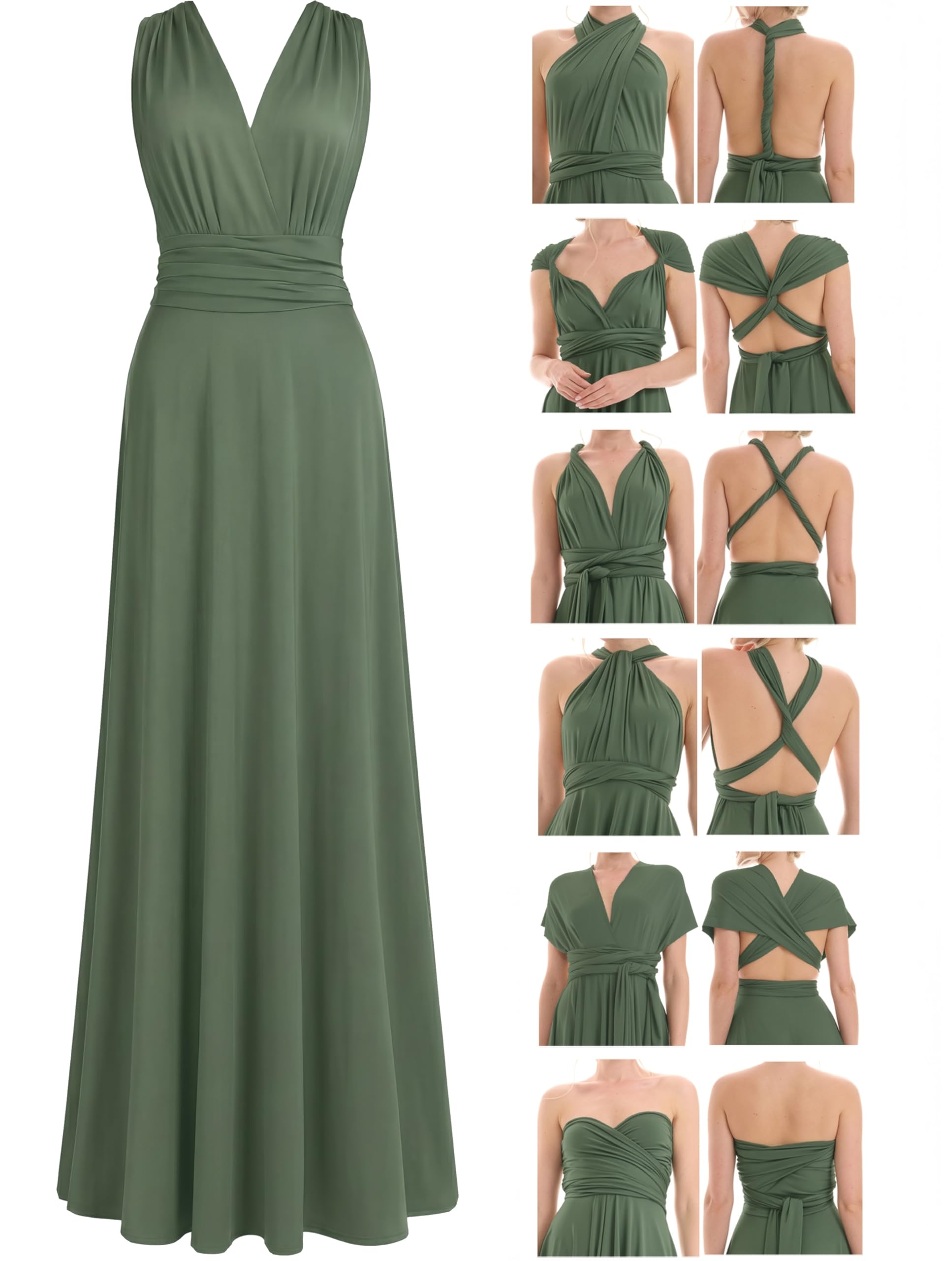 Juvell Sukienka druhny długa - sukienka maxi - suknia wieczorowa Infinity - sukienka kopertowa Multiway - krótkie rękawy - w zestawie top bandeau - elegancka sukienka koktajlowa - wesele bal