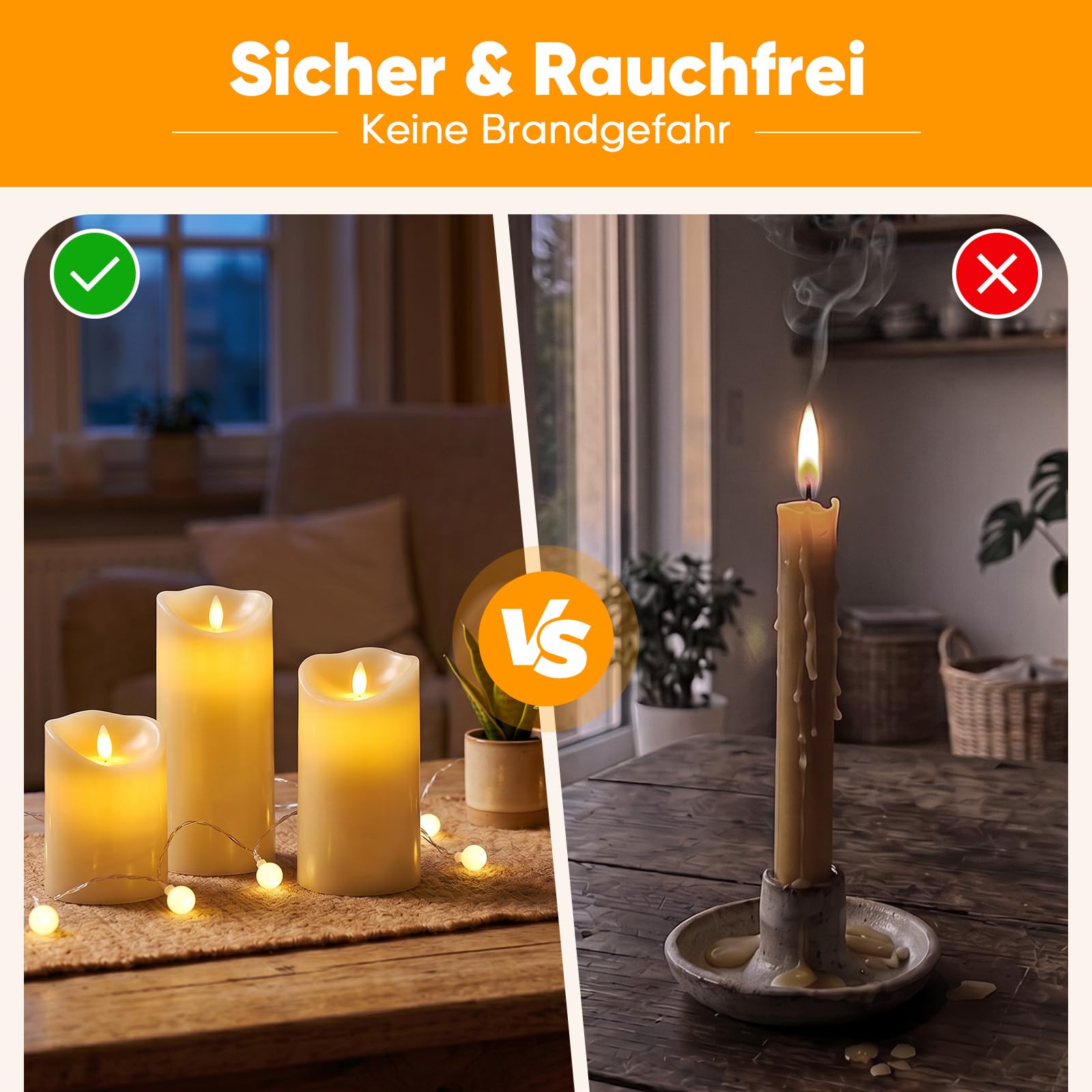 SALCAR Zestaw 3 świec LED, bezpłomieniowe świece LED, ciepłe światło z baterią, migoczące światło LED, 15 cm, 12,5 cm, wysokość 10 cm, dekoracyjne świece LED na kolację, urodziny, imprezę