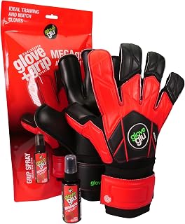 GloveGlu MEGAgrip Goalkeeper Gloves + Grip Spray Bundle - Hybrid Cut, Durable Palm, All-Weather Grip for Keepers