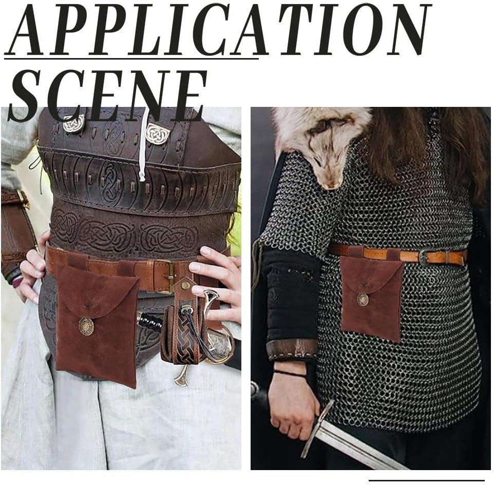Vintage Belt Bag Velvet Belt Pouch Waist Packs Viking Knight Rectangle Medieval Waist Bag with Button Purse Pocket for Show Cosplay Props Casual LARP Ren Faire Costume Accessories 6x7 Inch - Image 5