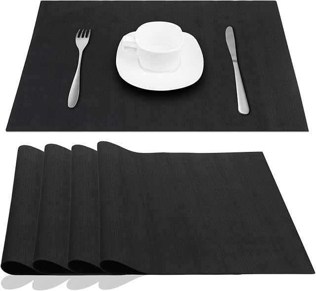 JYKJ Silicone Place Mats Table Placemats, Extra Large, Non Slip, Heat Resistant,Thick, Nonstick Pastry Mats Countertop Worktops Protection, for Kitchen Dining Baby Kid, 45 × 32cm, Set of 4, Black