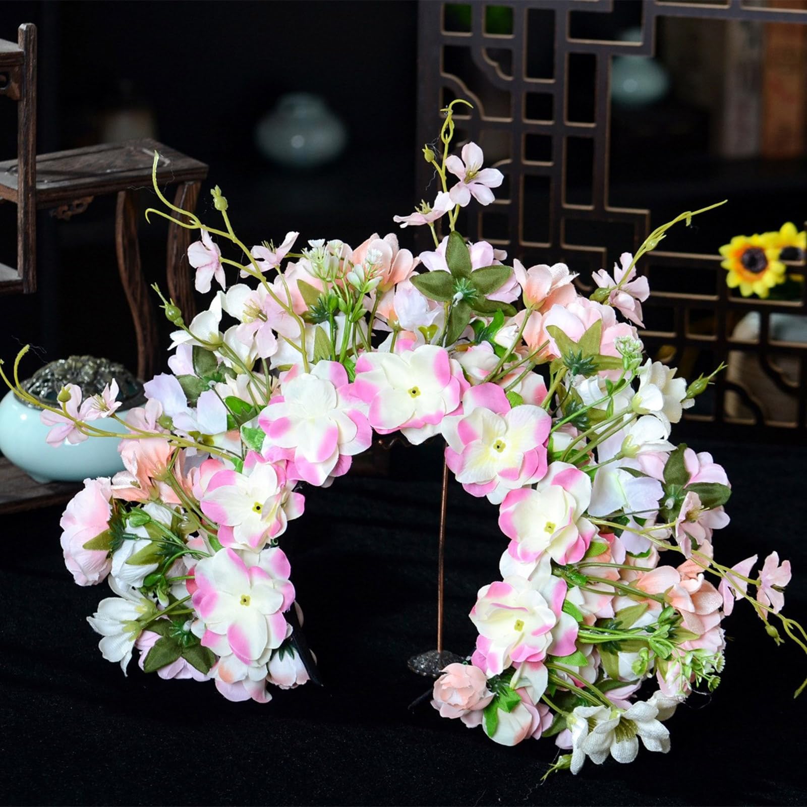 Doppelseitiges Blumen-Stirnband, Mexika-Rose, Blumenkrone, Haarband, modisch, für Damen, Braut, Haarschmuck, Brautgirlanden