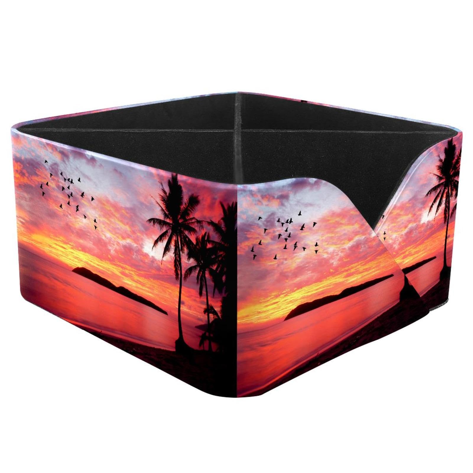 KengjuTesu Sunset Seaside Desktop Organizer Pen Holder, Rectangular Pencil Cup for Office, Study and Makeup Stations