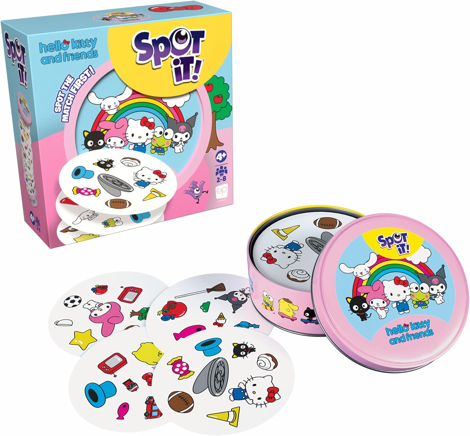 Spot It! Hello Kitty & Friends, A Think Fast Quick Reflex & Perception Game, Featuring Hello Kitty, My Melody, Kuromi, Cinnamoroll & More, Ages 4+, 2-8 Players, Officially Licensed Sanrio Merchandise
