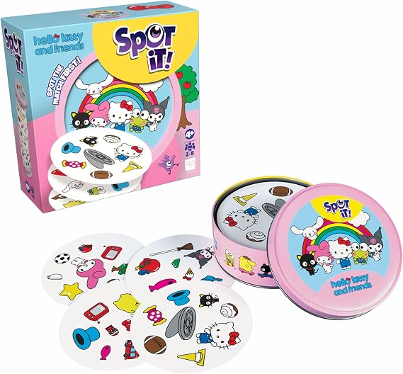 Spot It! Hello Kitty & Friends, A Think Fast Quick Reflex & Perception Game, Featuring Hello Kitty, My Melody, Kuromi, Cinnamoroll & More, Ages 4+, 2-8 Players, Officially Licensed Sanrio Merchandise
