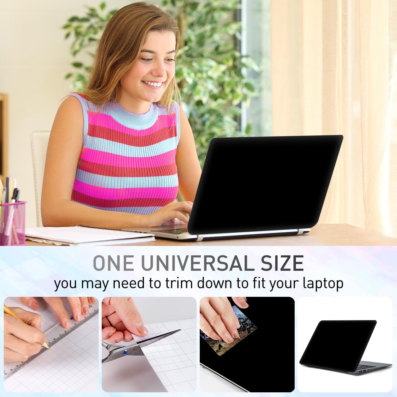 12.1 13 13.3 14 15 15.4 15.6 in Laptop Sticker Skin Decal, Cool Netbook Vinyl Skins for Notebook PC, Universal Solid Color Laptop Decor Cover, Waterproof Art Protector I Black