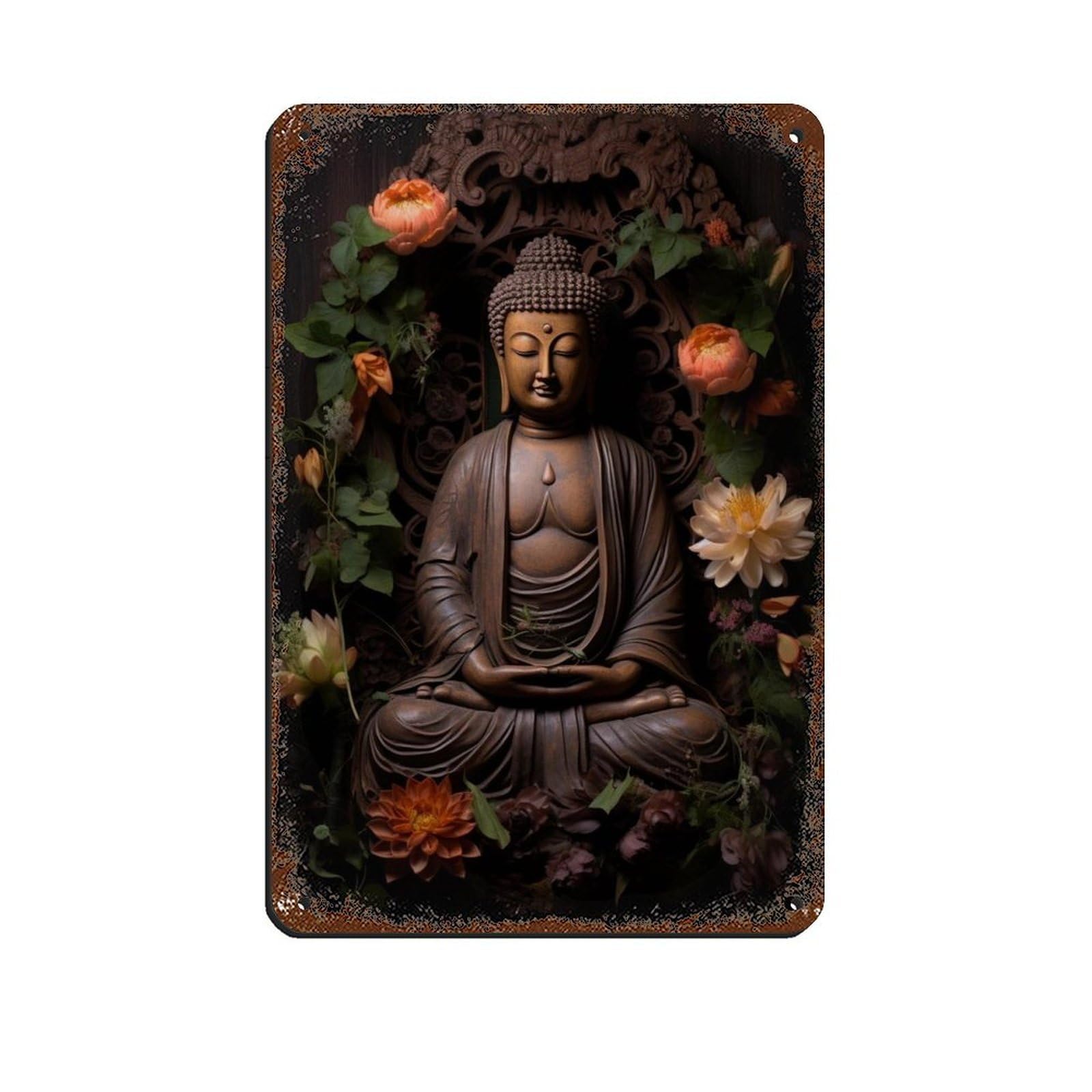 Hindu Art-Buddha Art Tin Sign Vintage Metal Pub Club Cafe Bar Home Wall Art Decoration Poster Retro 8x12inch(20x30cm)
