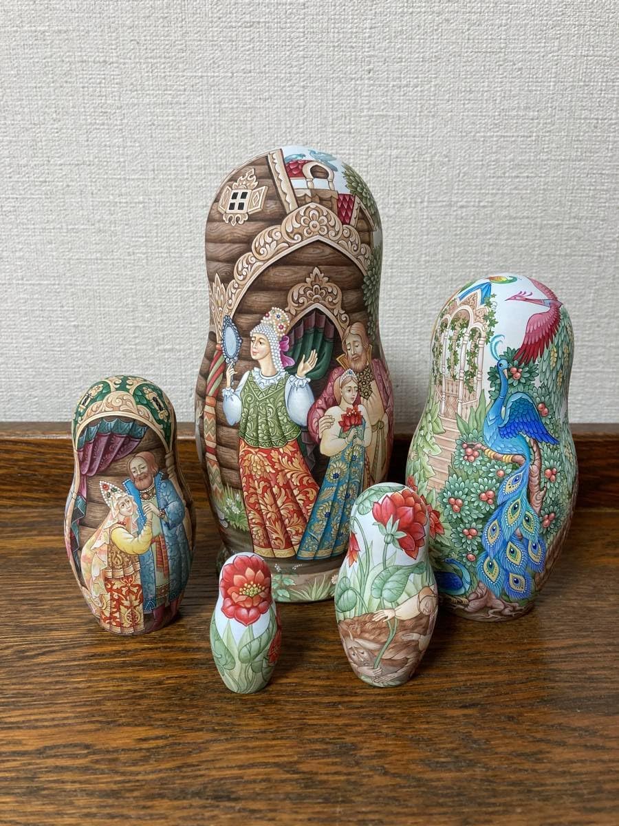 ロシア雑貨スカーレットフラワー 民話マトリョーシカ(5P)美女と野獣