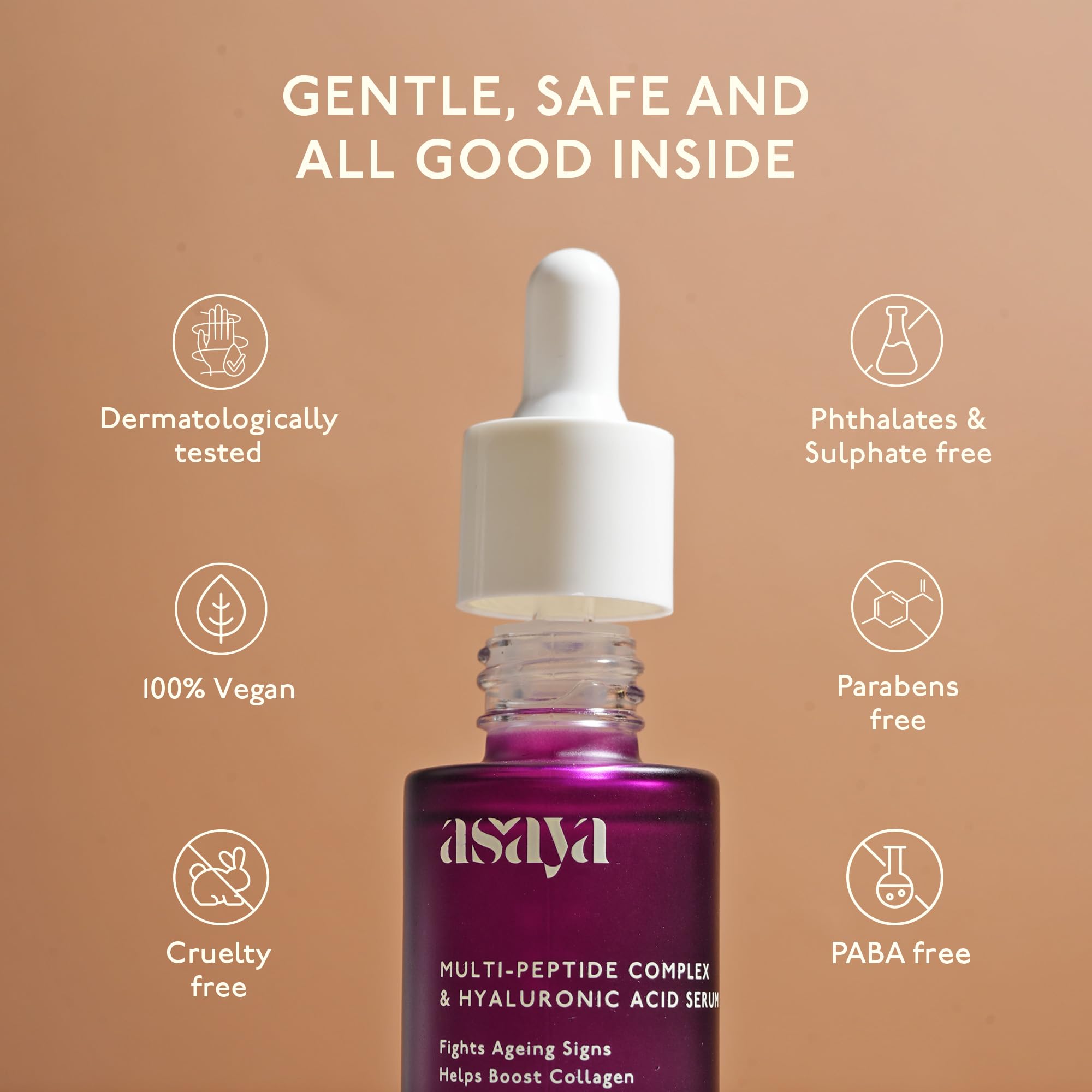Asaya Multi Peptide Day/Night Face Serum with Hyaluronic Acid | Collagen Boosting, Night Serum for Glowing Skin | Anti-Aging Serum | 5% Tripeptide Complex | Oily, Dry & Sensitive Skin - 30 ml 4