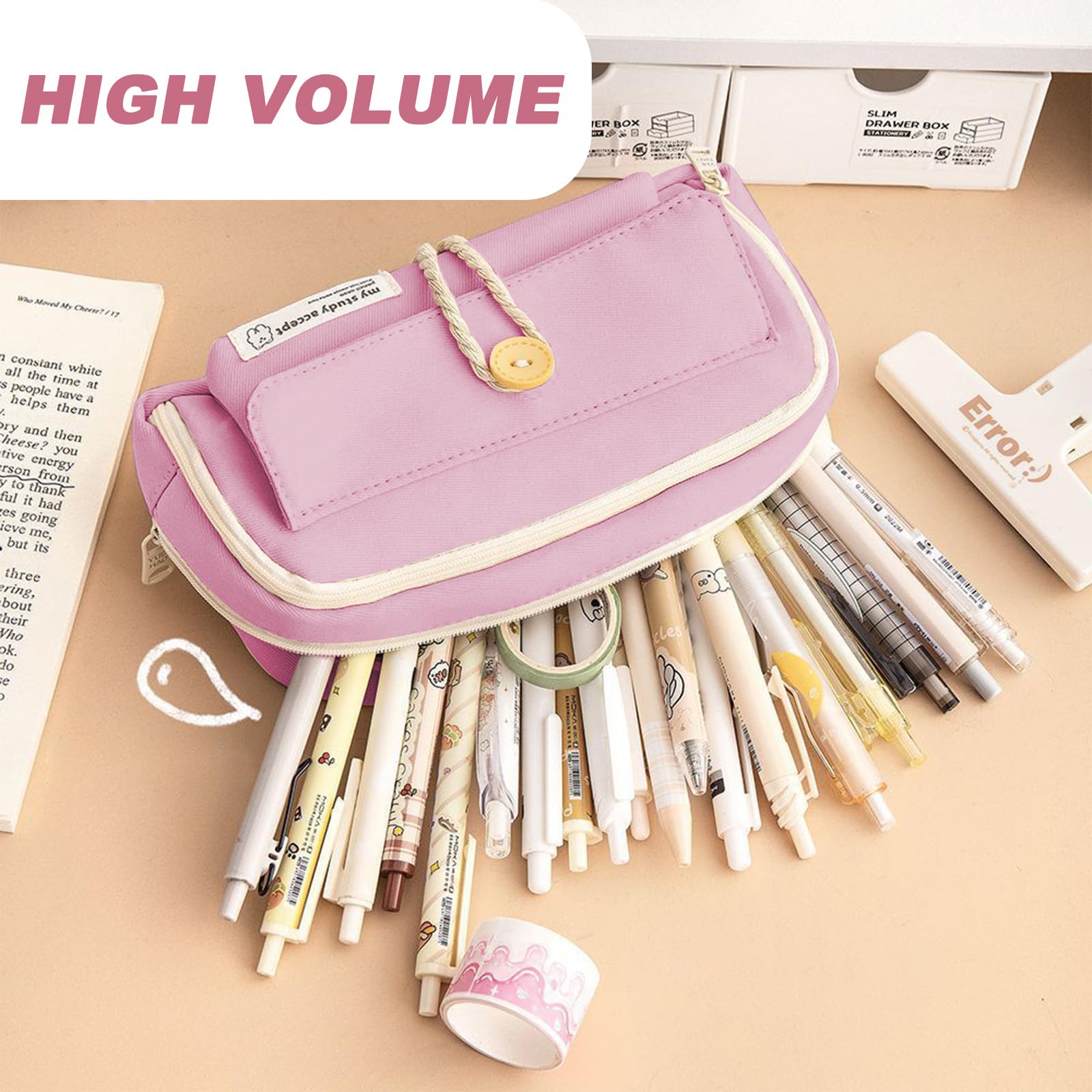 KASESSS Pencil Case, Pencil Case for Girls Cute Pencil Cases with Decorative Patches, Large Pencil Cases with 4 Compartments - Image 4