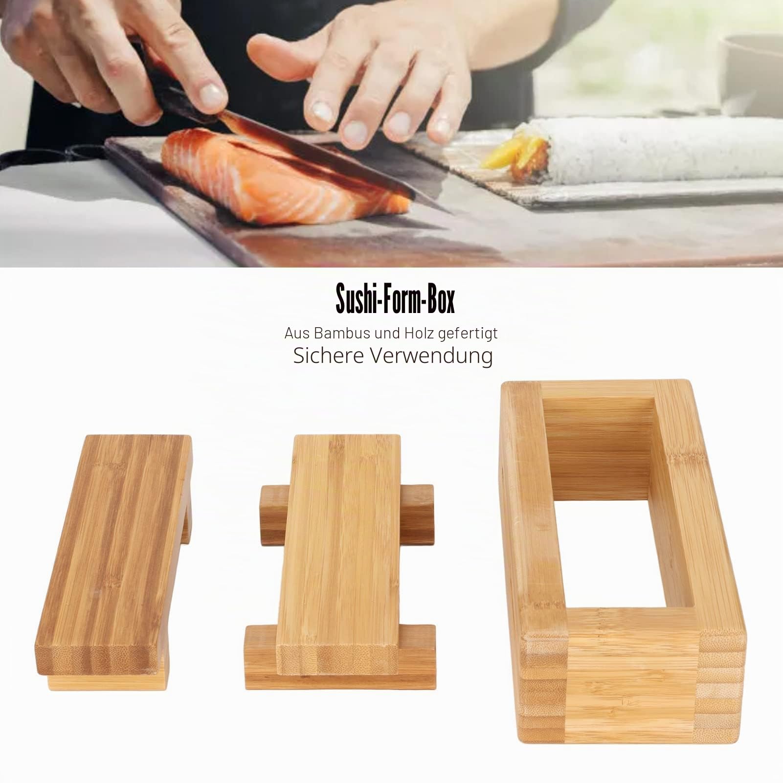 TOPINCN Rechteckige Sushi-Pressform aus Holz - DIY Pressmaschine mit Oshizushi-Formbox