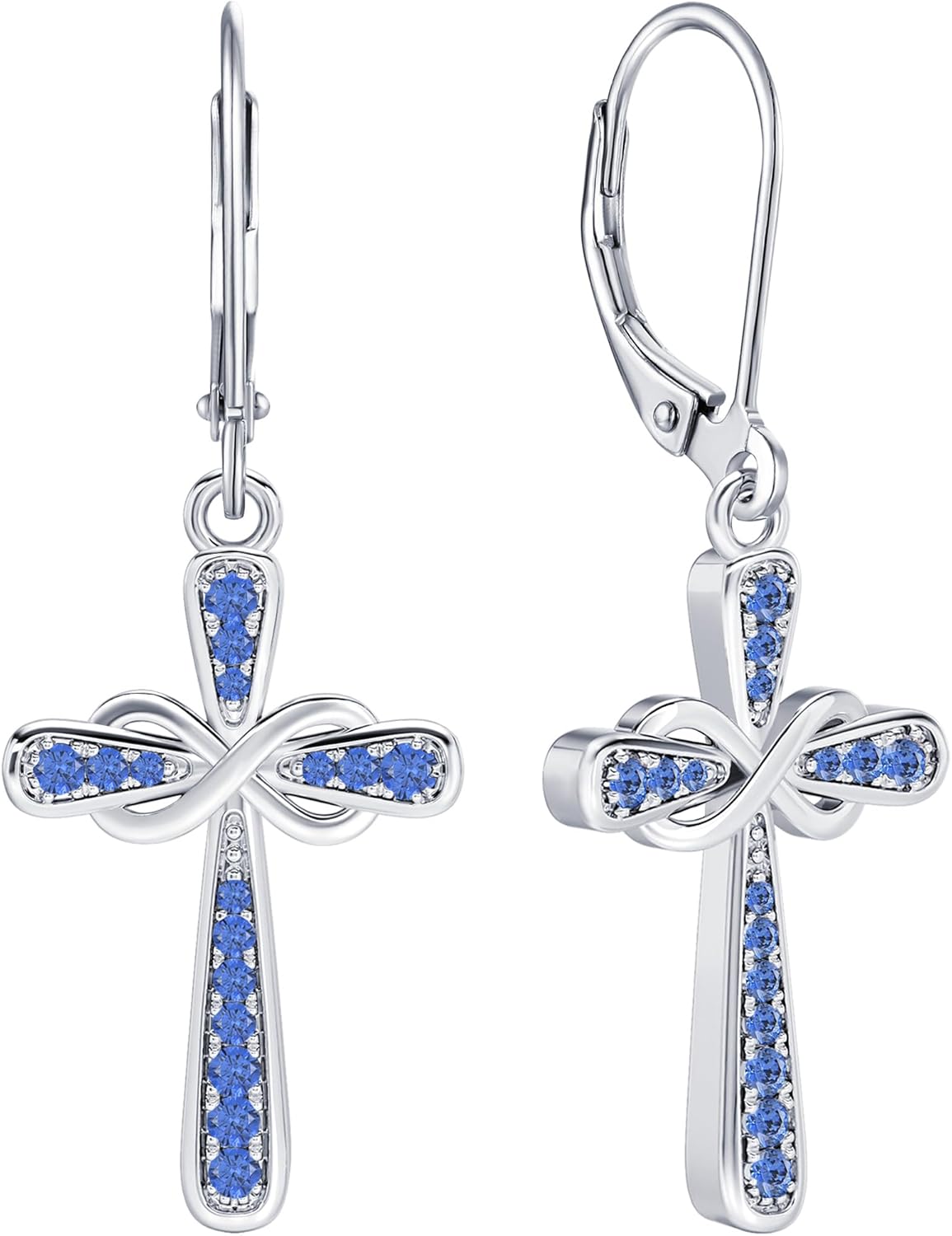 YL Cross Earrings 925 Sterling Silver Infinity Dangle Drop Earrings Birthstone Criss Leverback Jewelry