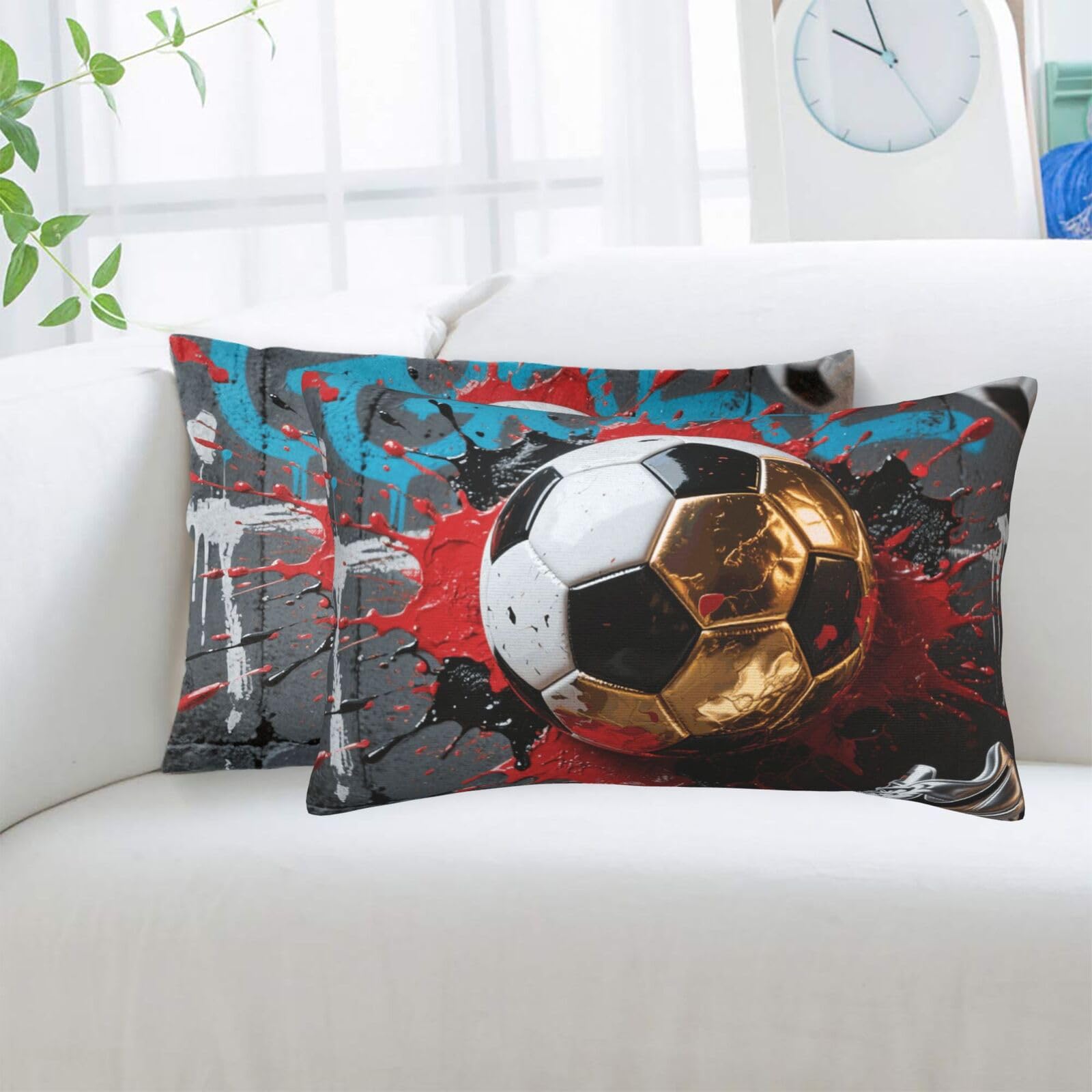 2 Pack Standard Pillowcases Sets, Ultra Soft Comfort Microfiber Plush Pillow Cases Soccer Decorative Throw Pillow Cover with Hidden Zipper for Bedroom, Sofa, Couch,16"X24"