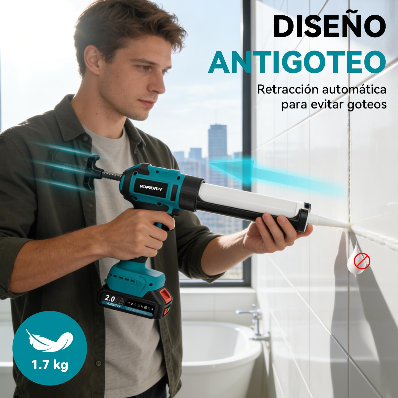 Yofidra Pistola de silicona con batería de 2 baterías de 2,0 Ah, 6 velocidades, 16 boquillas, juego de herramientas de sellado de silicona, luz LED, jeringa de silicona, batería para cartuchos de 300