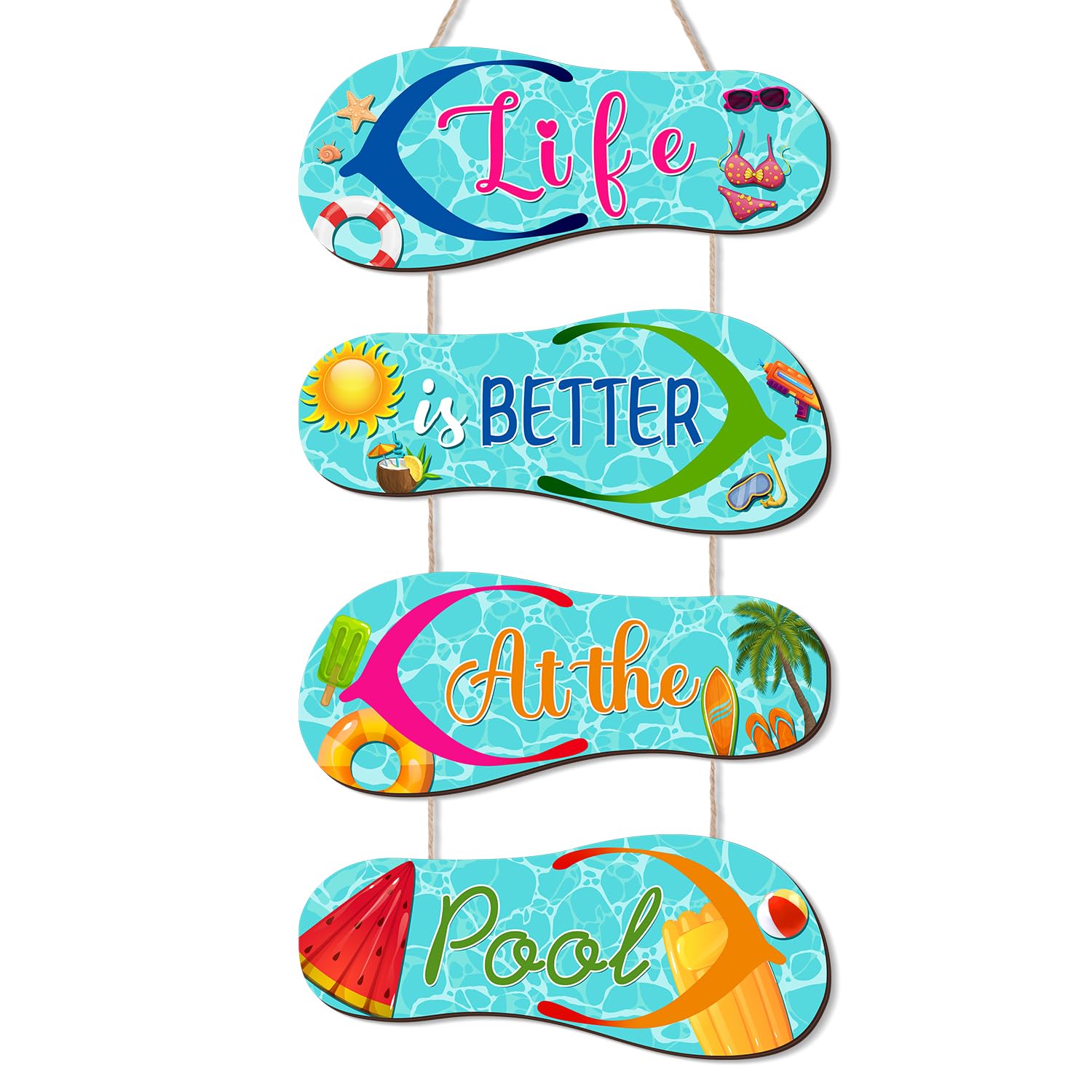 Wooden Beach Wall Hanging Decor Sign Flip Flop Pool Decorations Outdoor Wall Decorations Summer Ocean Sign for Home Summer Tropical Coastal (Blue)