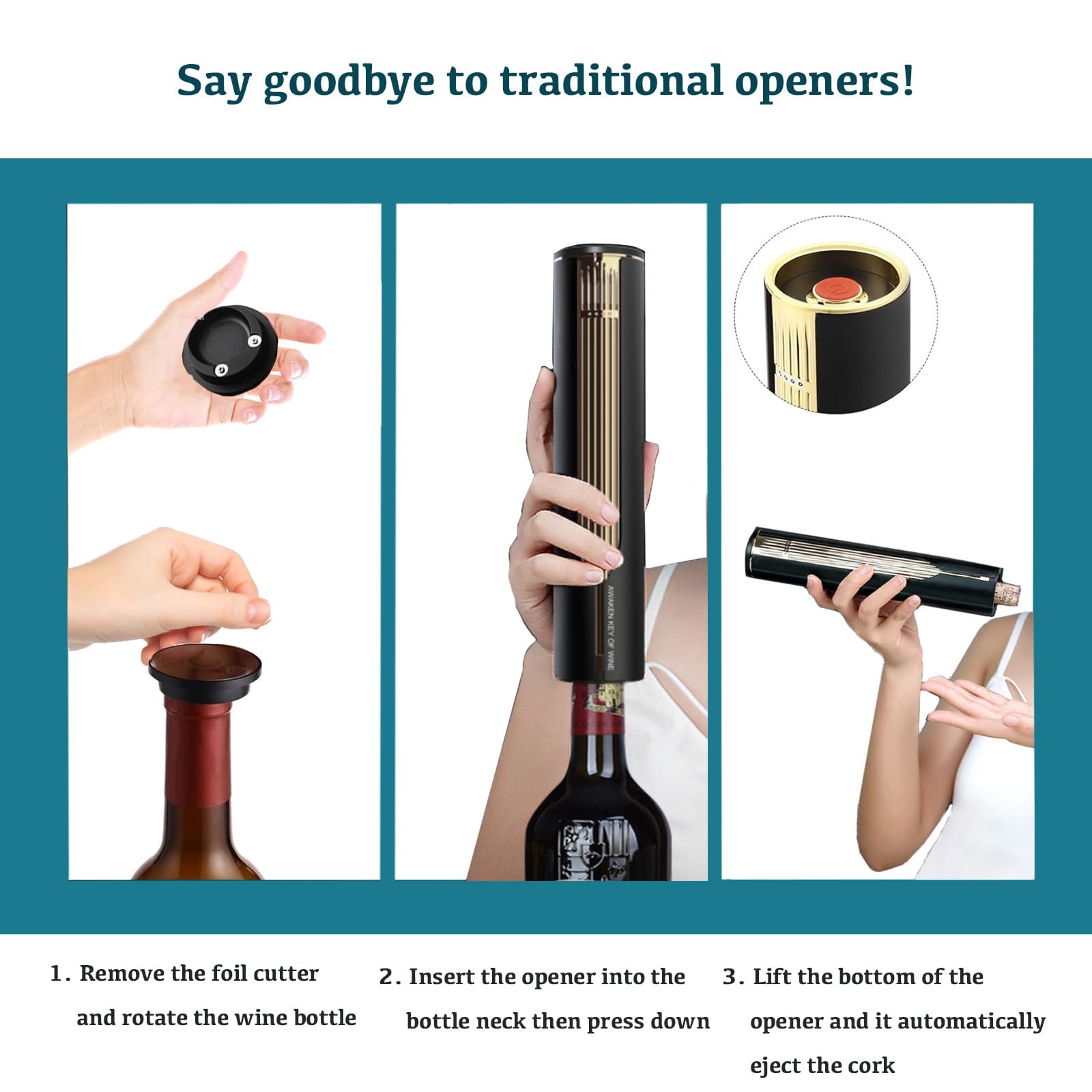 Abridor eléctrico de botellas de vino con base de carga y cortador de aluminio integrado de acero, sacacorchos automático recargable, fácil apertura de botellas, regalos de vino de lujo para los