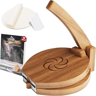 panan 10-Inch Acacia Wood Tortilla Press - Large Tortillera for Homemade Tortillas, Patacones with 50 Parchment Papers, Dough Cutter & Recipes eBook