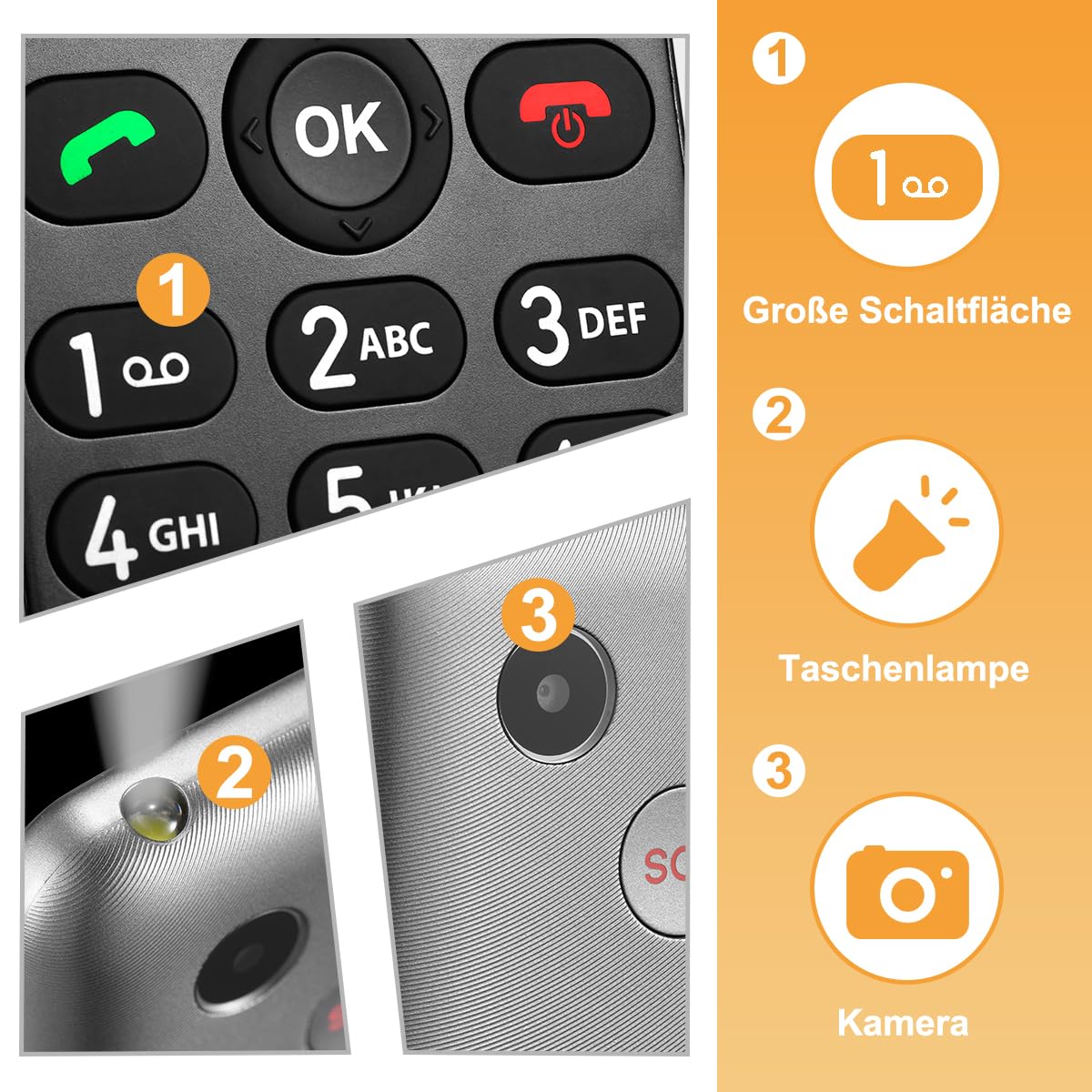 4G Seniorenhandy mit Großen Tasten, Mobiltelefon Ohne Vertrag, 2,2 Zoll Farbdisplay, 1400 mAh Akku Lange Standby-Zeit, USB-C, Ladestation, Rentner Senioren Handy Einfach mit SOS-Taste