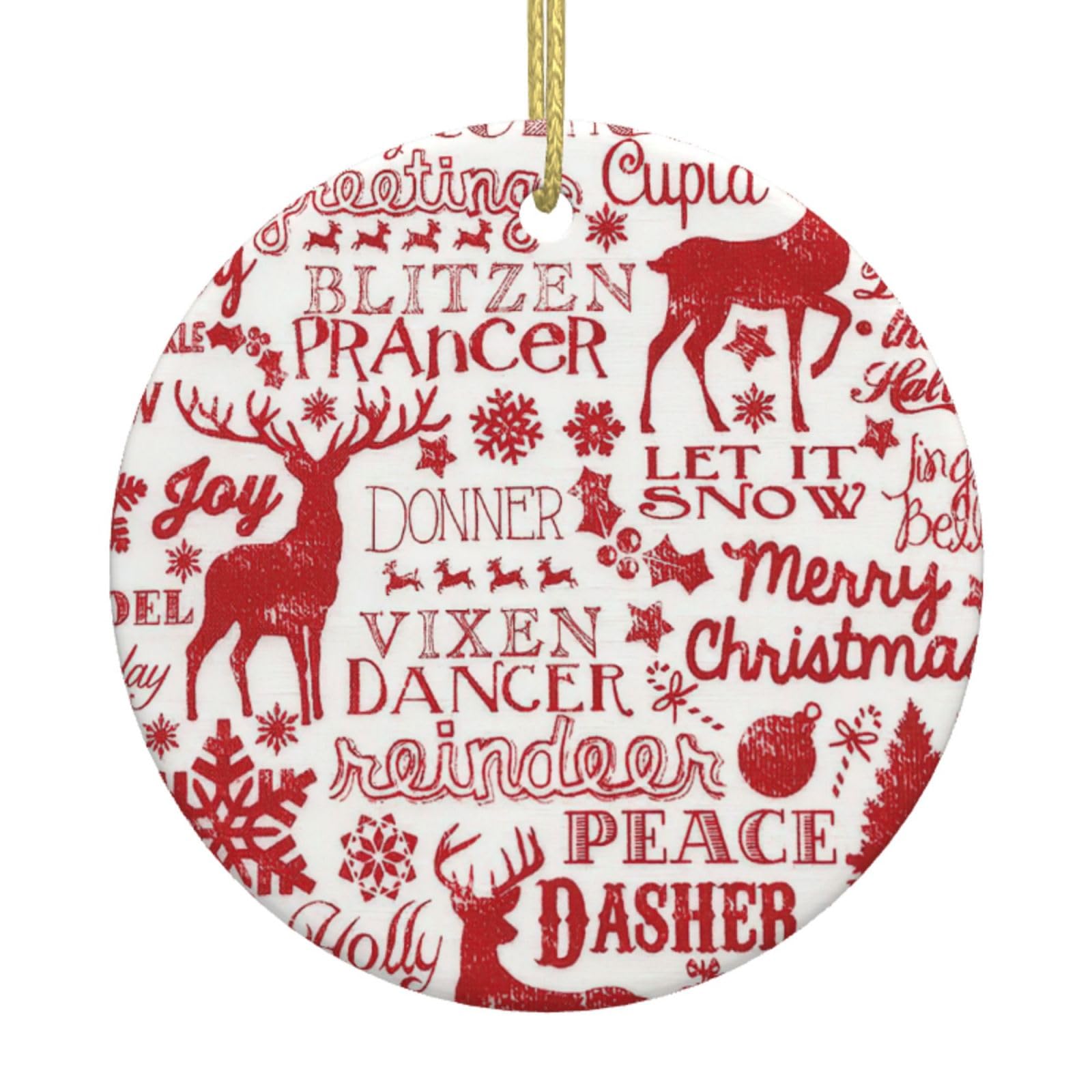Animal Wilderness Bear Deer Print Christmas Ornaments, Ceramic Hanging Ornament, Round Shape Decorations