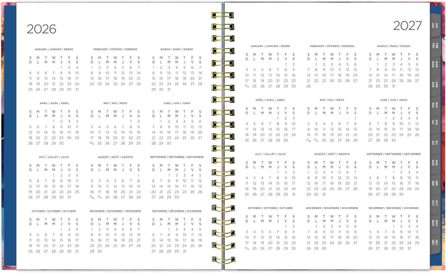 Blueline® 2026 Midnight Floral Weekly/Monthly Planner, 12 Months, January to December, Gold Twin-Wire Binding, 11" x 8.5", Trilingual (C38110B.01-26)