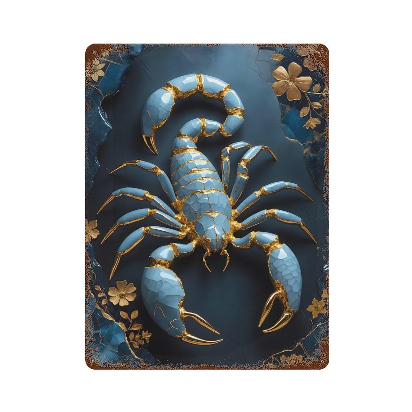 Rust Effect Scorpion Kintsugi Weathered Tin Sign 15.7"x11.8", Retro Wall Decor for Garage, Bar And Workshop Decor