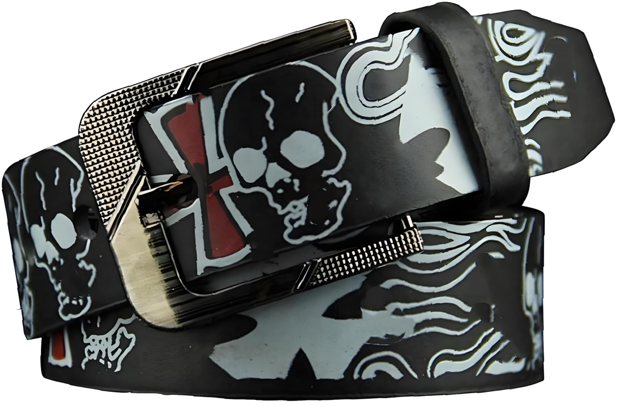 Punk Skull Skeleton Pattern Pin Buckle Belt Gothic Casual Pu Leather Waistband for Women Men