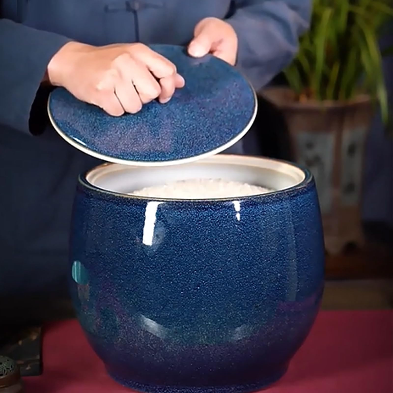Recipiente de Cerámica para Arroz, Contenedores de Almacenamiento, Recipiente Hermético para Harina, Arroz, Frutos Secos y Aperitivos(Brown,10kg)