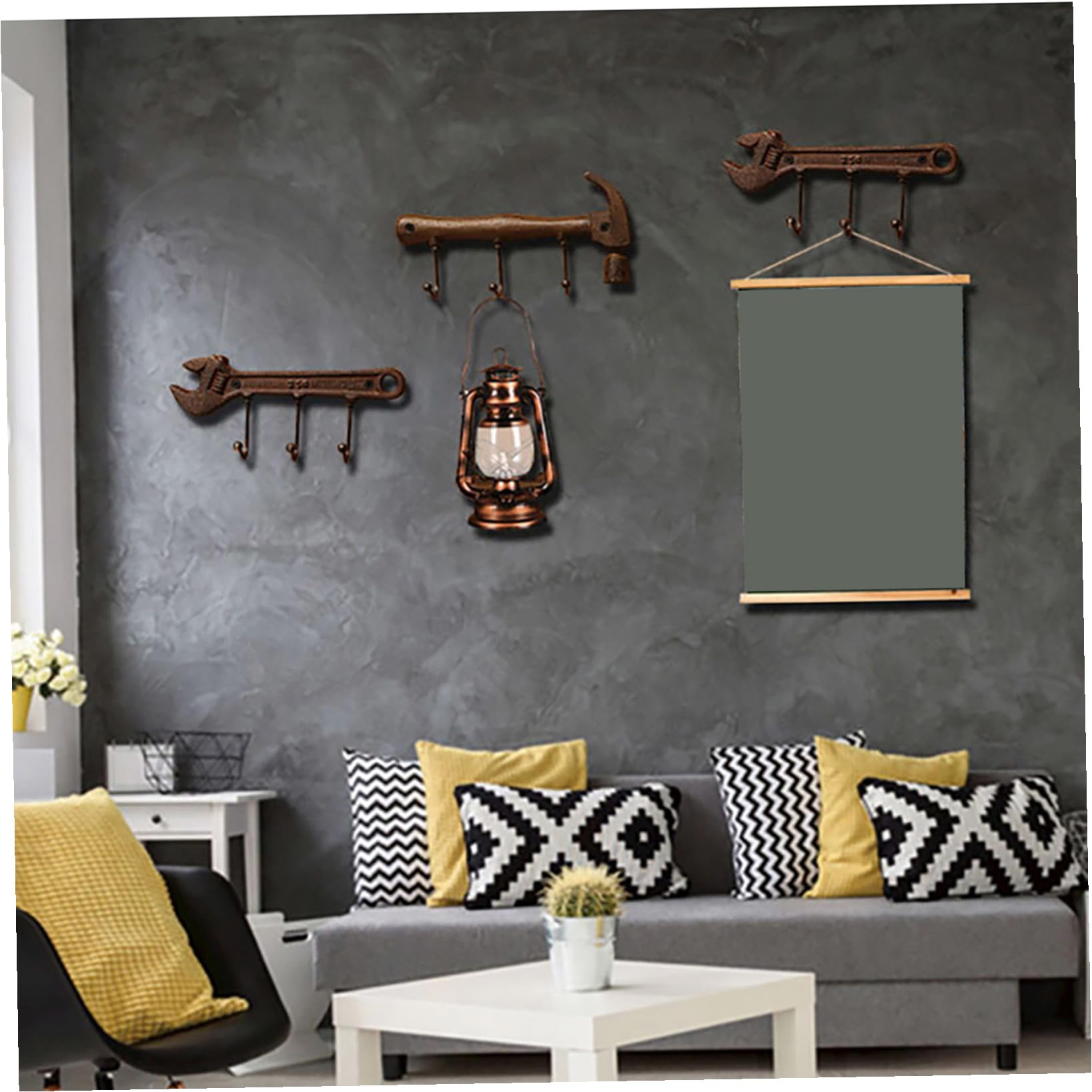 Gatuida Set di Ganci da Muro in Ferro Stile Industriale Forma Martello e Chiave Inglese, Decorativi e Resistenti per Soggiorno e Casa