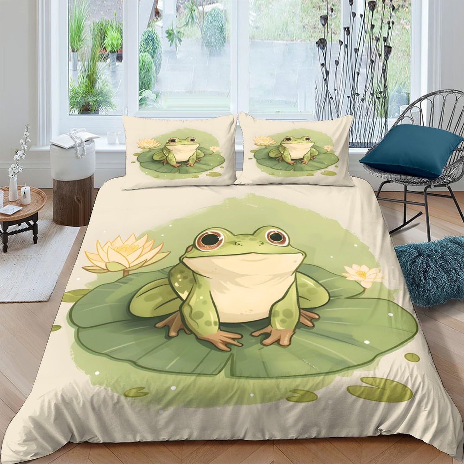 Ctjqhvkz Style-1 3D Printed Frog Lily Pond Fitted Sheet Microfiber Soft Anti-Slip Bed Sheet For Bedroom Guest Room Decor Easy Care Single（135X200cm）