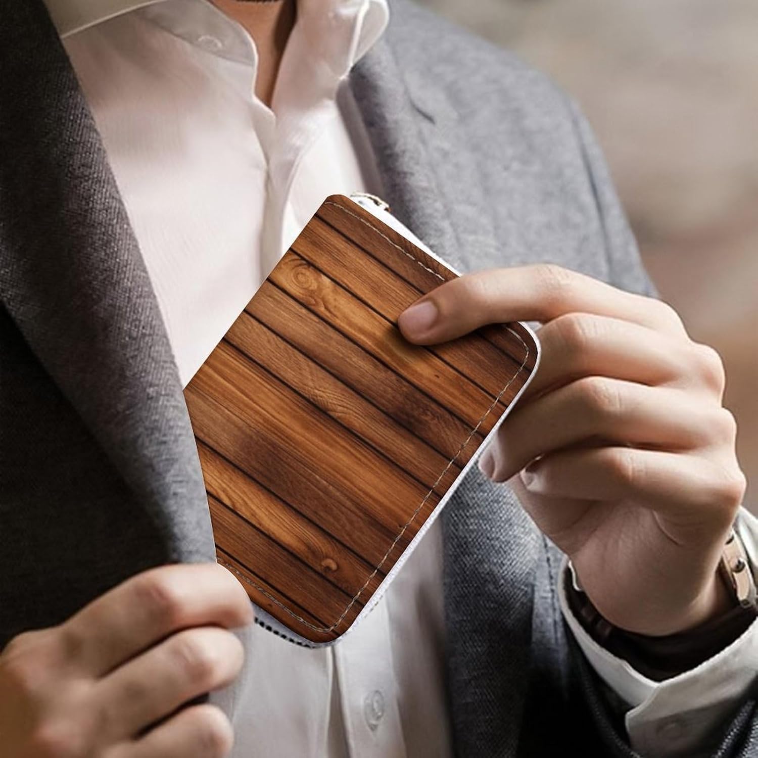 Brown Wooden1 Card Holder RFID Blocking,Credit Card Wallet for Women And Men,Card Case Organizer Bag with Zipper