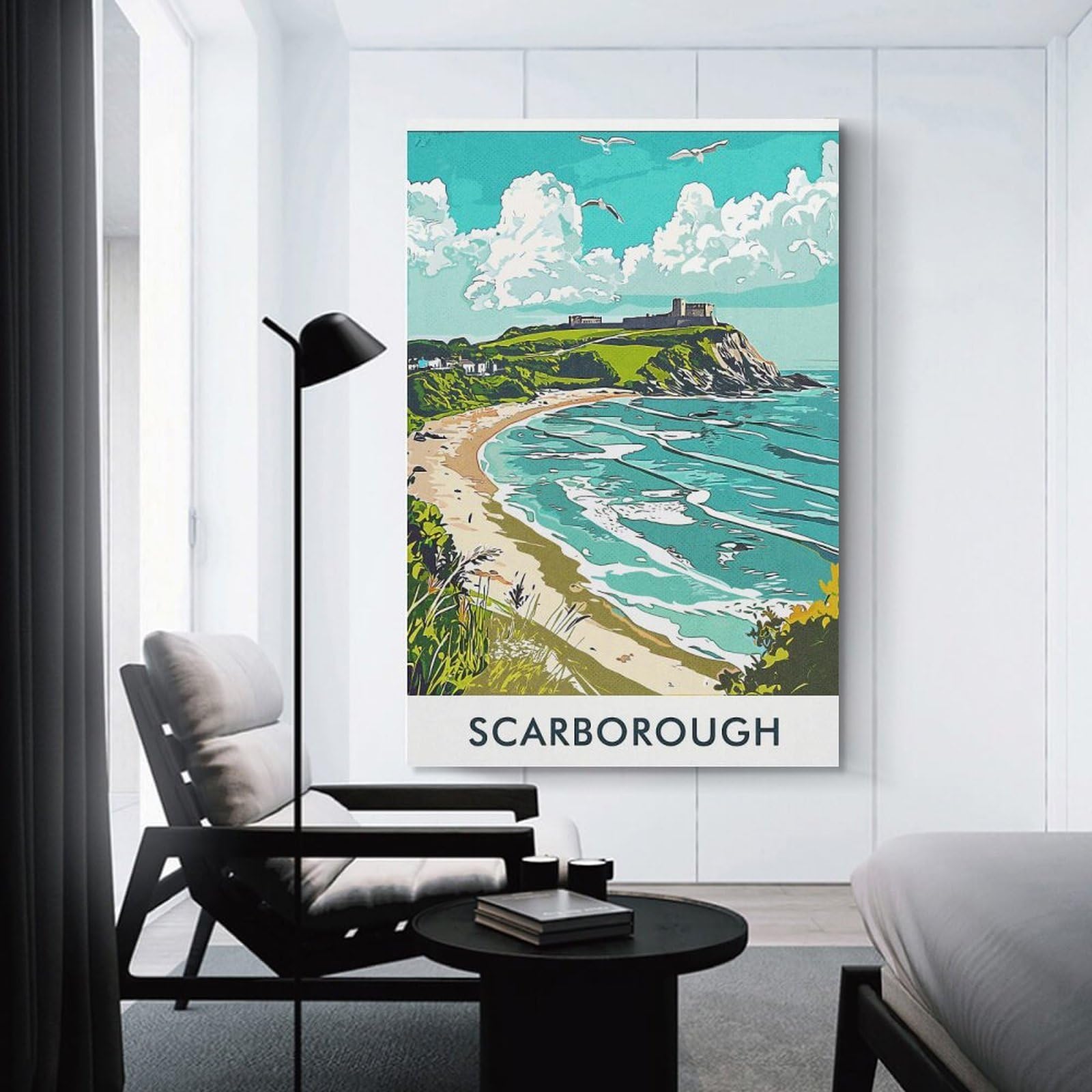Junmoney Scarborough Beach & Castle Wall Picture Print, 20x30inch(50x75cm), for Art Walls, Layered Displays Or Homes, Home Wall Art for Statement Displays