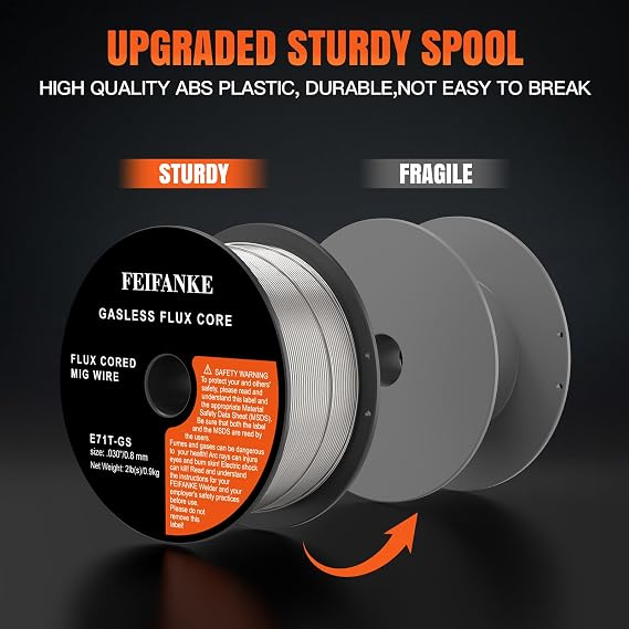 FEIFANKE Flux Core Welding Wire 0.8MM E71T-GS 1KG MIG Welding Wire Mild Steel Gasless Welding Wire Without Gas Self Shielded Stainless Steel Wire for MIG Welding Machines Spool Roll