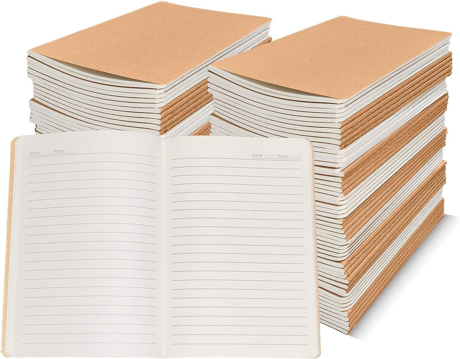 100 Packs A5 Lined Kraft Notebooks Bulk, 80GSM Thick Paper 36 Sheets 72 Pages (Upgraded From 30 Sheets 60 Pages), 8.15x5.5in Size, Journaling Notebooks, Kraft Soft Cover Composition Notepad, Ruled Subject Notebooks, Travel Diary, Journals Memo, For Students, Office, School Supplies