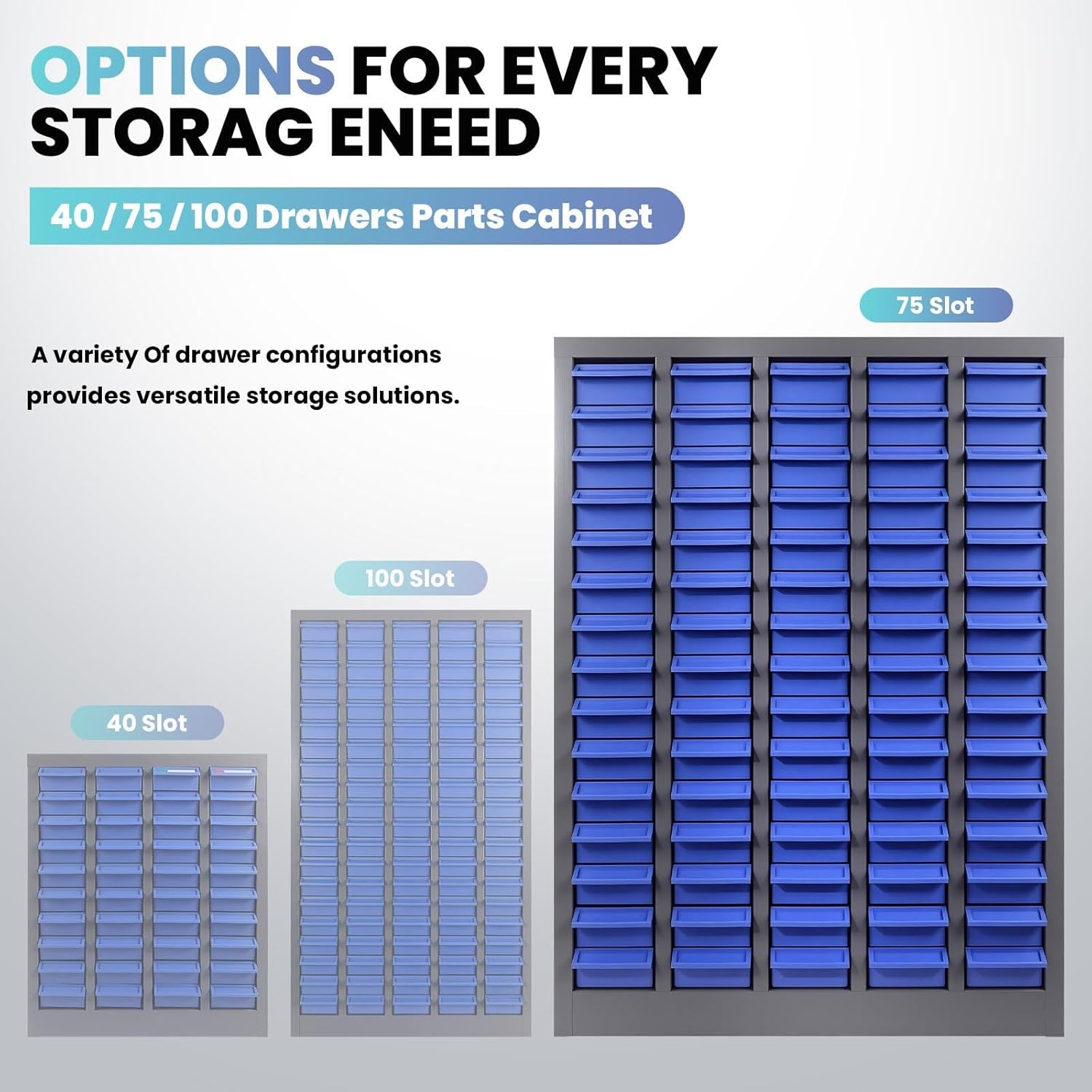 Large Capacity Drawers Part Cabinet with 75 Drawers, ABS Drawers with Dividers, Label Slots, Alloy Steel Frame, Nut and Bolt Organizer, Parts Cabinet for Machine Shops, Auto Repair, Warehouses