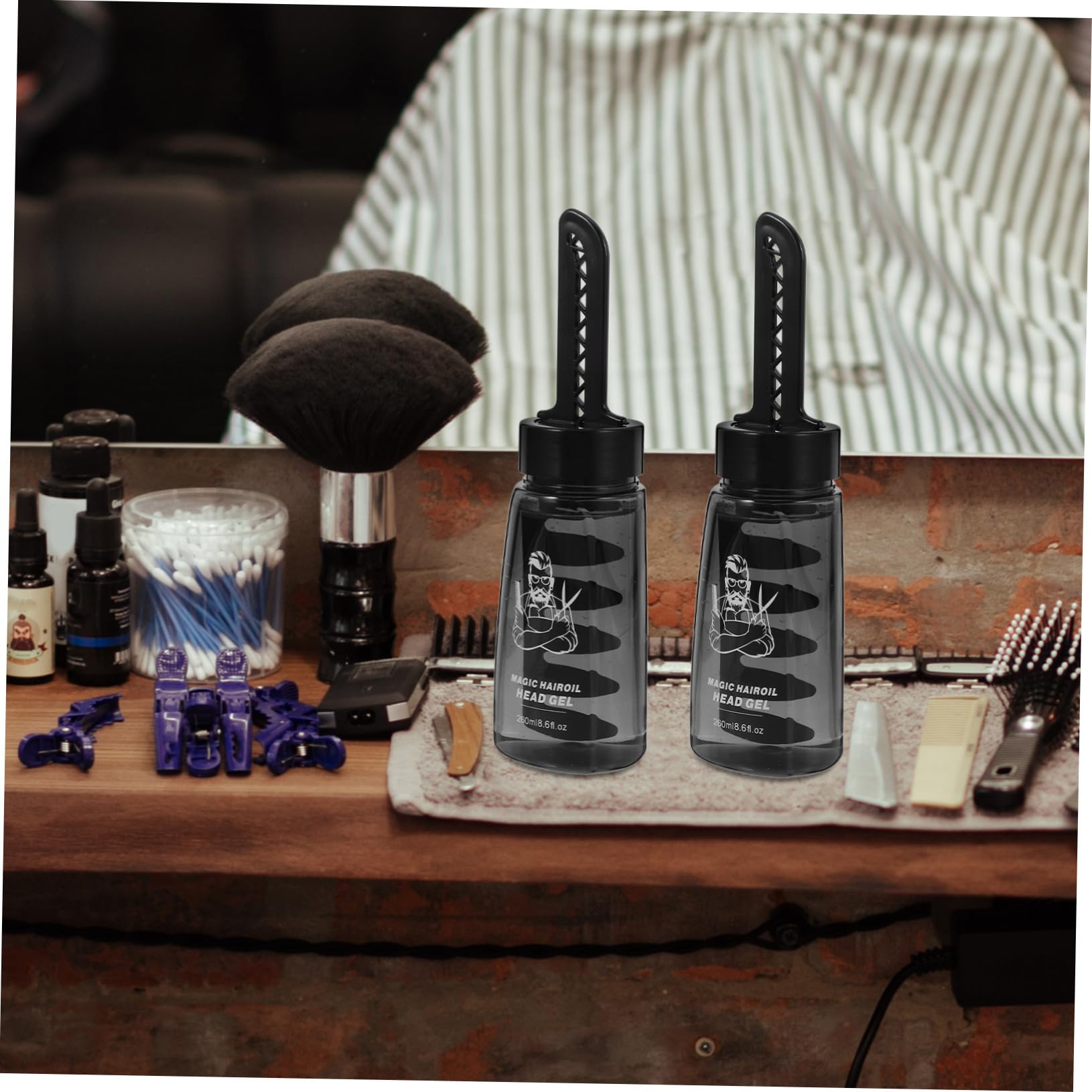 Botella Vacía de Gel para Peinar 260ml Plástica Negra con Peine | Pack de 3 Unidades, Rellenable y Portátil, para Peluqueros y Estilistas, Dosificador Práctico