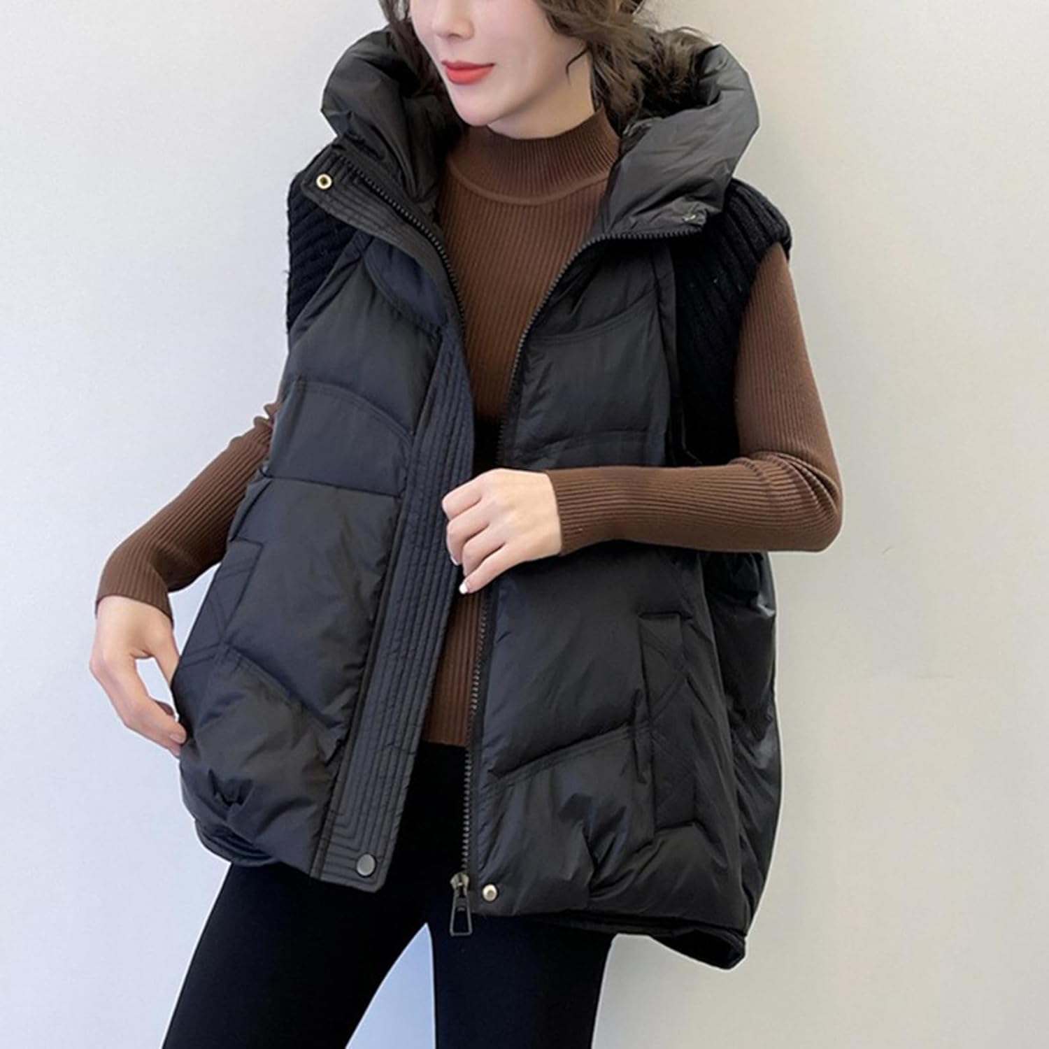 [HWQFM] ベスト レディース ダウン チョッキ 女性用 ノースリーブ アウター 防寒 保温性 あったか 無地 シンプル おしゃ
