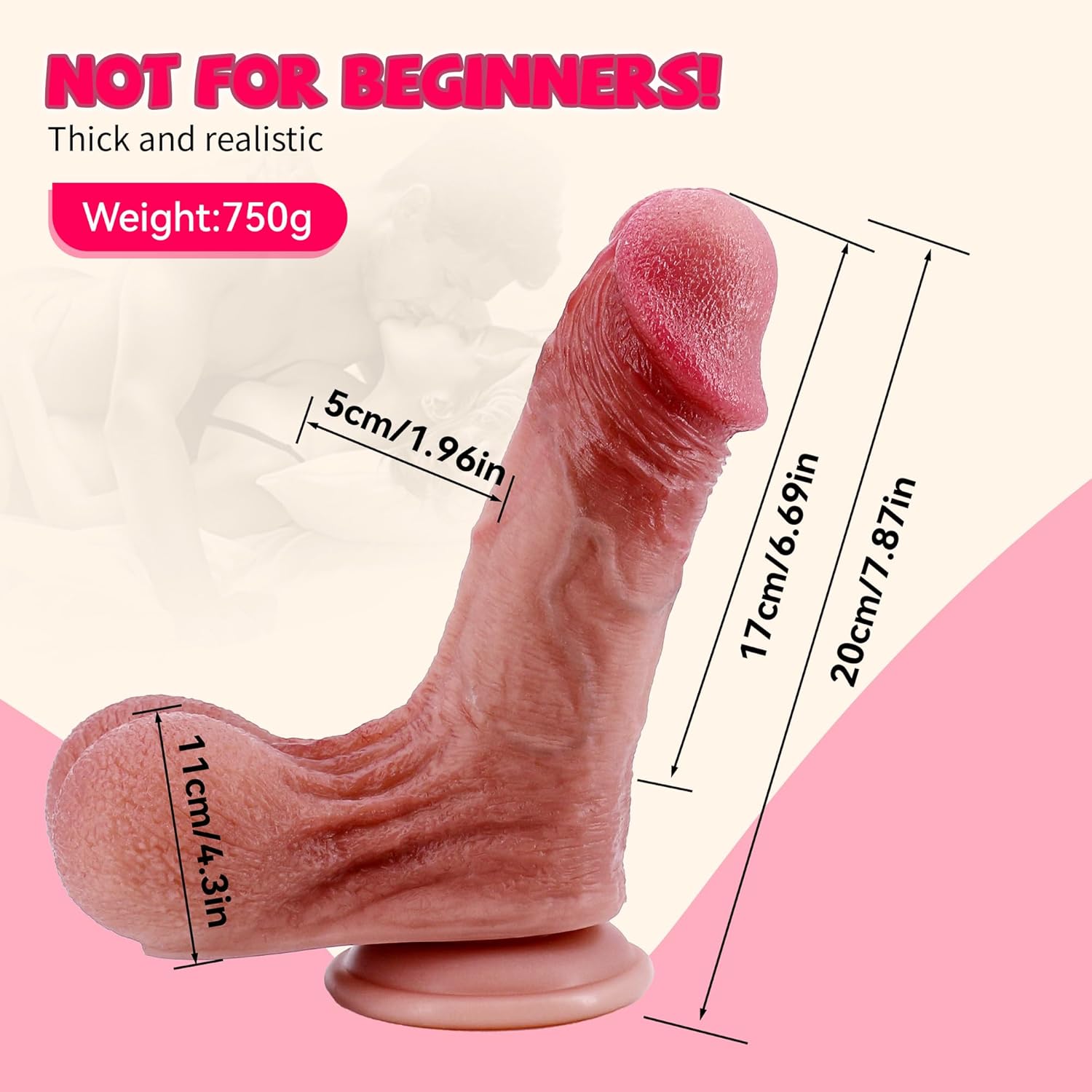 Realistic Thick Dildo Adult Sex Toy for Women, 2'' Dia Large Real Skin Penis with Big Balls and Strong Suction Cup Dildos Double Layers Silicone Anal Sex Toys for Men Gay Couples Sex Play