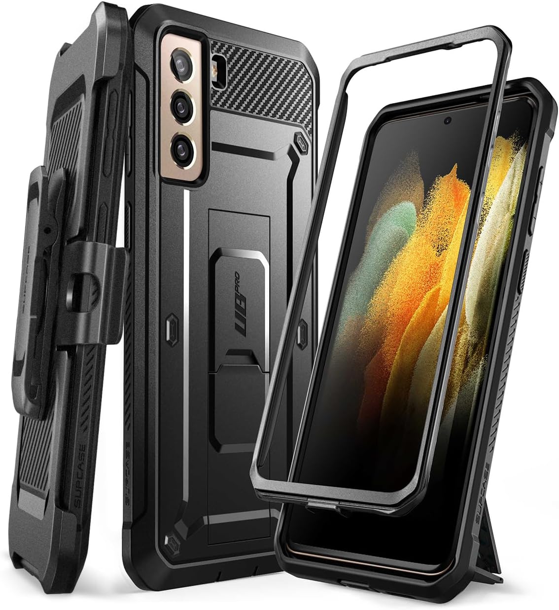 SUPCASE for Samsung Galaxy S21 5G Case with Satnd (Unicorn Beetle Pro), [Built-in Belt Clip] Heavy Duty Shockproof Protective Phone Case Without Built-in Screen Protector for Galaxy S21, Black