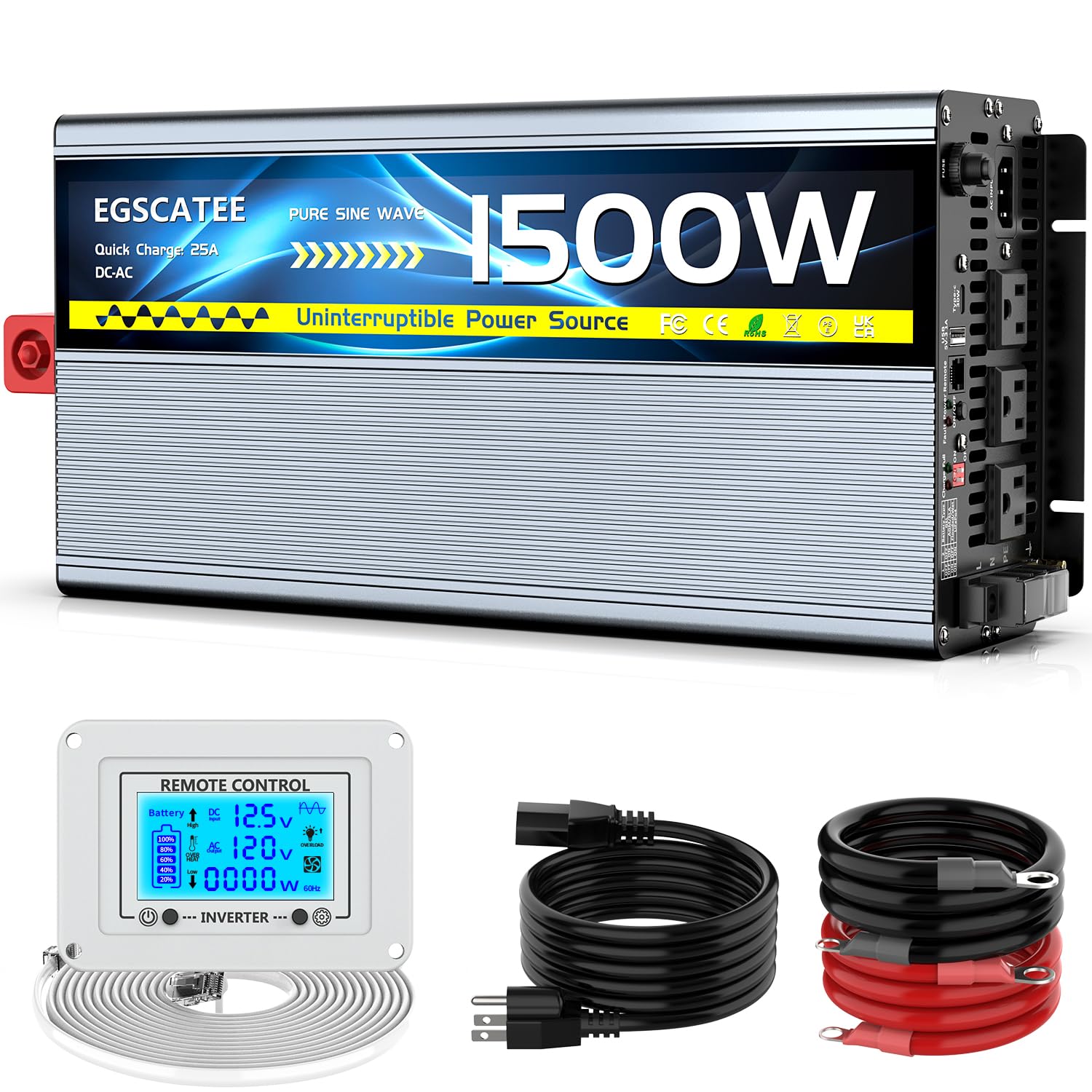 EGSCATEE 1500W Sump Pump Battery Backup System, Safe Back Up System for Emergency and Power Outage, Sump Pump Backup Power Supply with LCD Screen