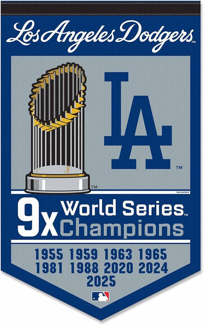 WinCraft Los Angeles Dodgers 9x World Champions Banner Pennant, 15x24"