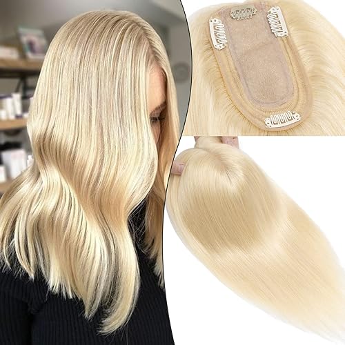S-noilite Topper Hiar - Parte superior de cabello humano de seda para mujer, densidad del 130 %, hecho a mano, clip en la parte superior, parte