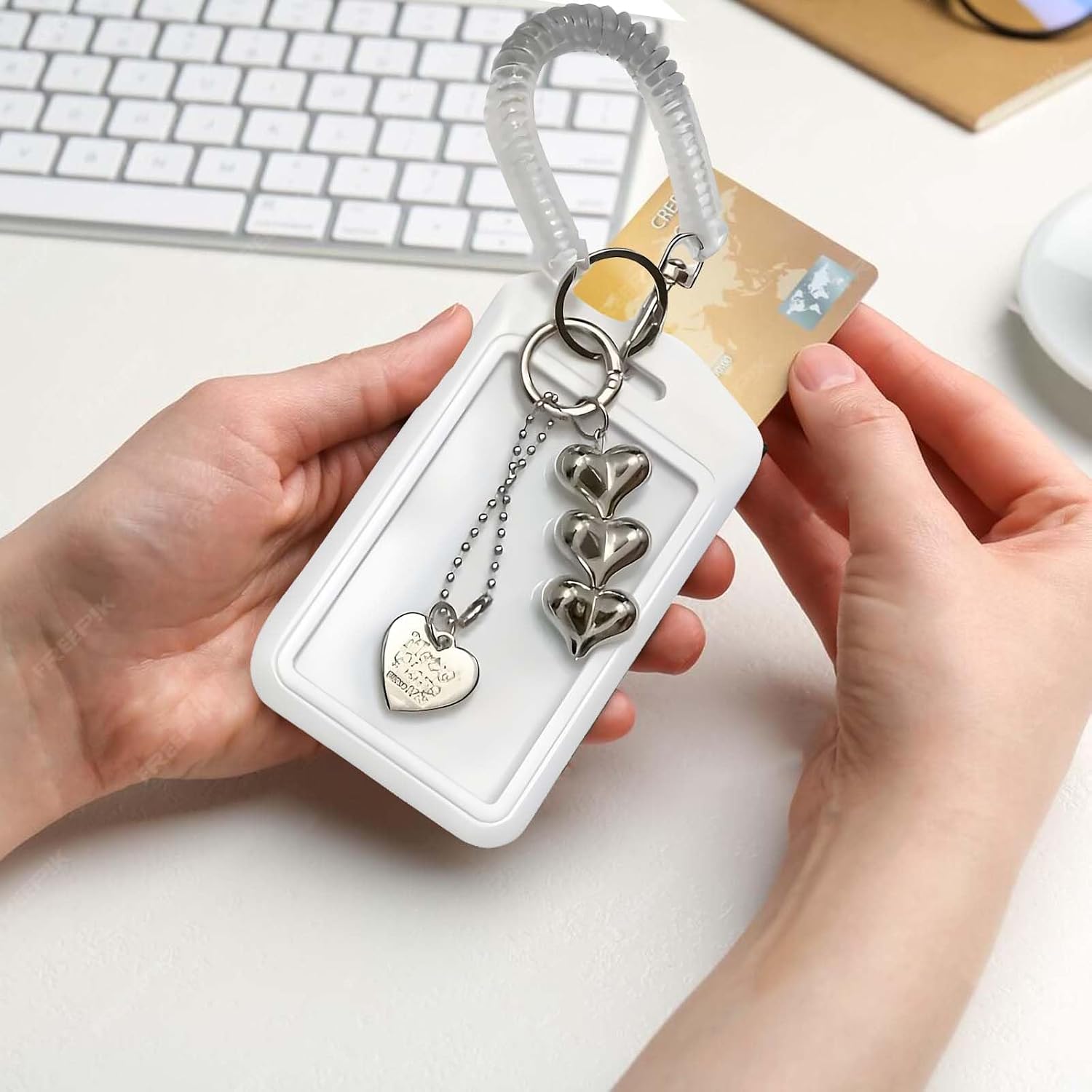 2-Piece Photocard Holder Keychain with Heart-Shaped - Clear Protective Sleeves Cover Case for Bus Student ID Credit Card - Minimalist Design for Office School Use