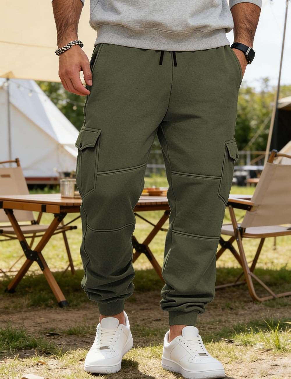 Men's Casual Cargo Sweatpants Fleece Lined Workout Joggers Athletic Drawstring Pants with Multi Pockets - Image 3