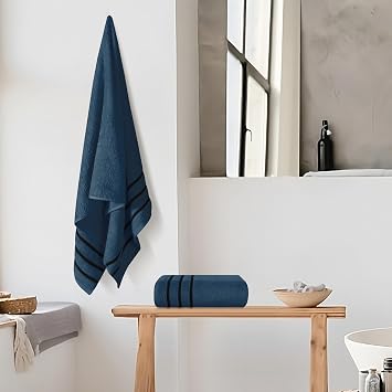 GLAMBURG Cotton 2 Pack Oversized Bath Towel Set 28x55 inches, Large Bath Towels, Ultra Absorbant Compact Quickdry & Lightweight Towel, Ideal for Gym Travel Camp Pool - Mineral Blue, 71636