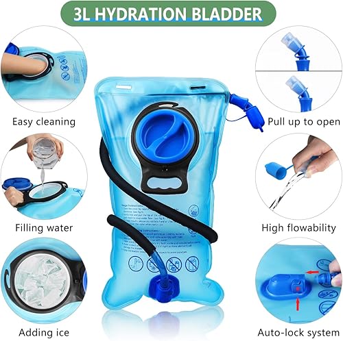 Miniatura 5 de Mochila de hidratación, mochila de hidratación, mochila de agua y bolsa de hidratación de 3 litros, paquete de senderismo con aislamiento ligero,